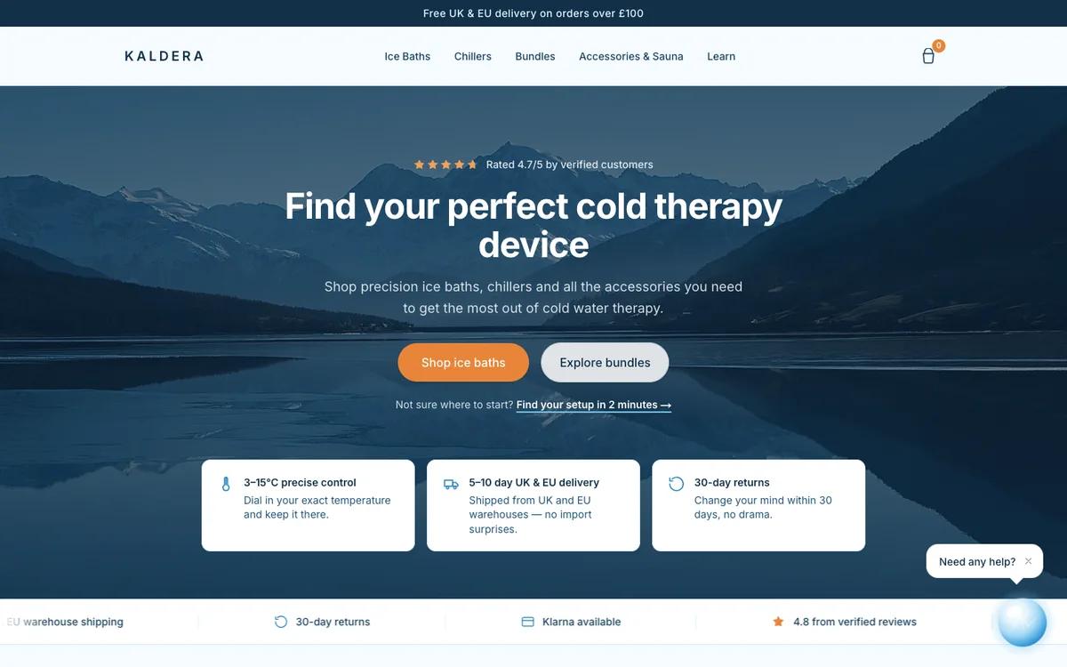 Screenshot of the Kaldera website