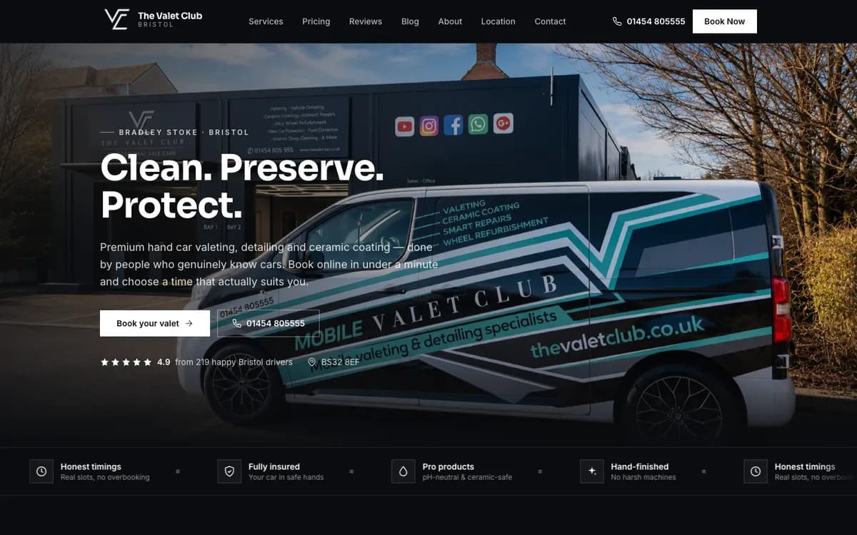 Screenshot of the The Valet Club website