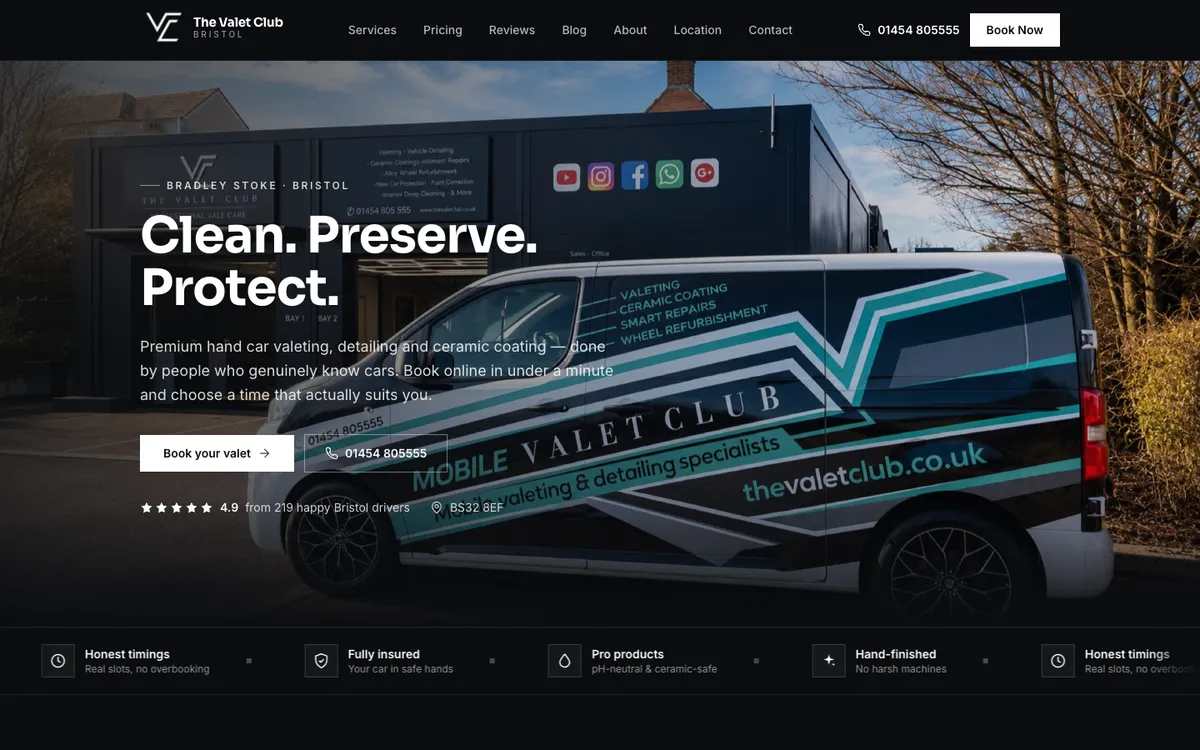 Screenshot of the The Valet Club website